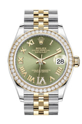 Rolex Datejust 31 Olive Green Vi Diamonds Dial Diamond Bezel Yellow Gold Two Tone Jubilee Watch